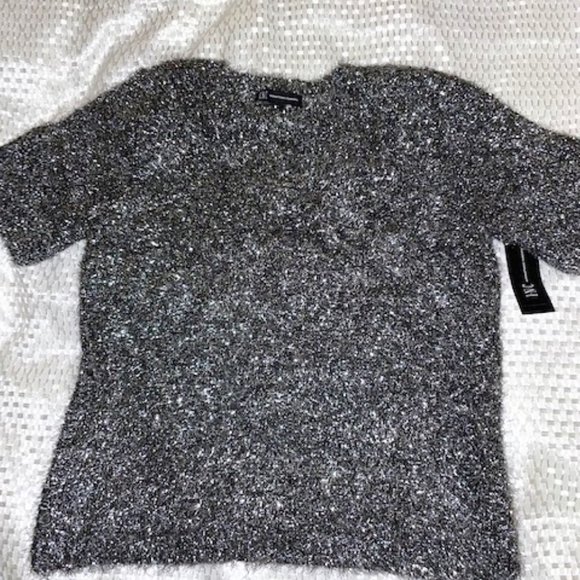 NWT INC International Silver Sparkle Knit Sweater L - Picture 5 of 5